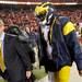 Michigan senior quarterback Denard Robinson leaves the field wearing a coat after sitting out the second half due to an injury. Michigan lost to Nebraska 23-9 at Memorial Stadium in Lincoln, Nebraska on Saturday. Melanie Maxwell I AnnArbor.com